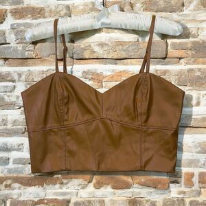 Sans Souci Corset Top Bustier Size M Faux Leather Brown Side Zip Lined Sexy‎ Y2K